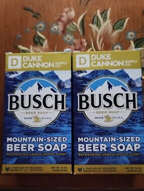NIB Two Duke Cannon Busch Beer (Sandalwood Scent) Soaps 10oz - Discontinued
